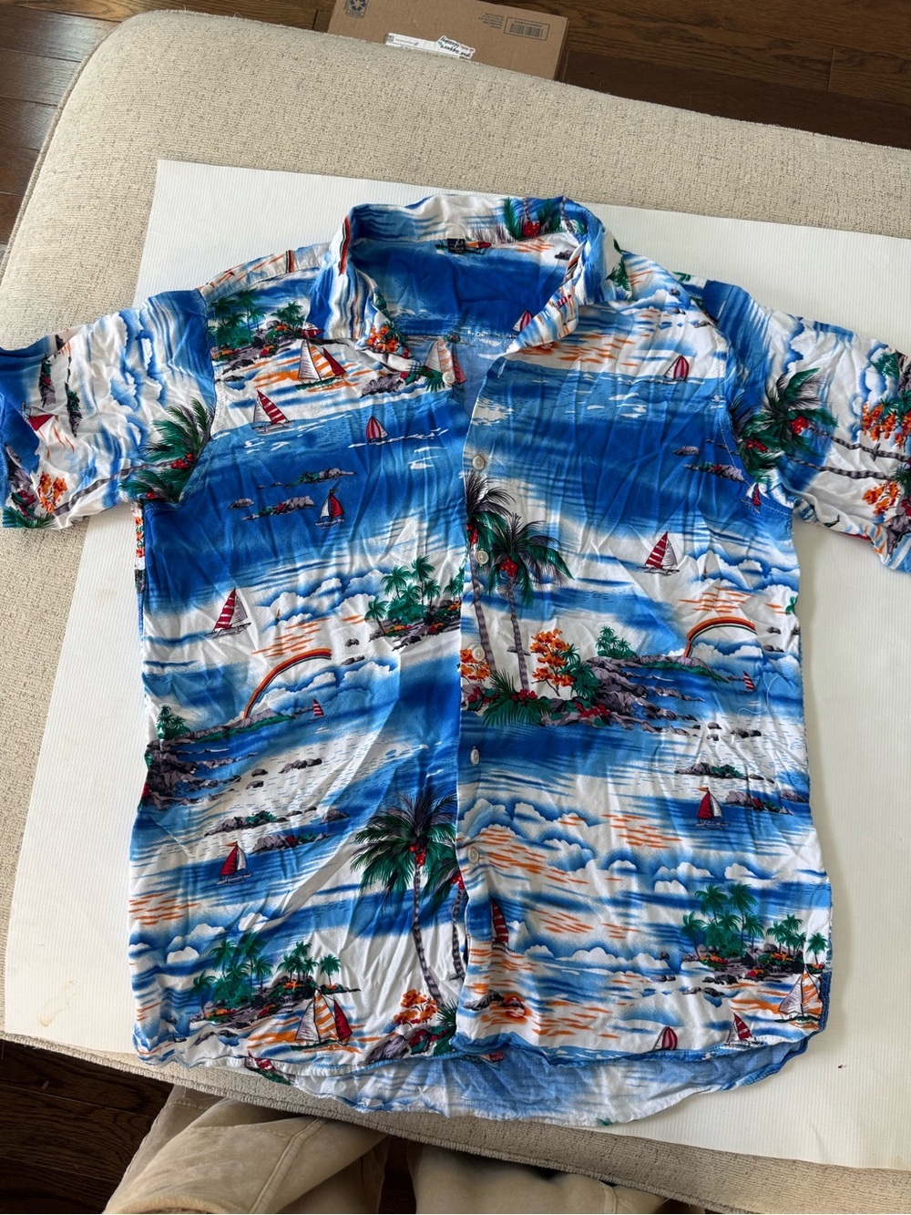Design in Italy Men's Blue Tropical Print Casual Button-Down Shirt size large